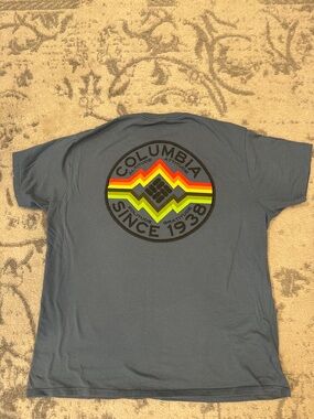 Columbia Blue Graphic Short-Sleeve Tee with Retro Mountain Emblem